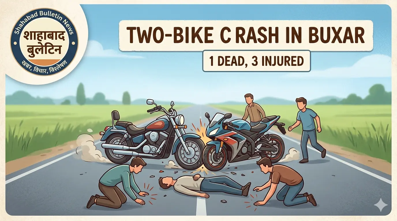 बक्सर-कोचस मुख्य मार्ग पर भीषण सड़क हादसा: दो बाइकों की टक्कर में युवक की मौत, तीन गंभीर रूप से घायल