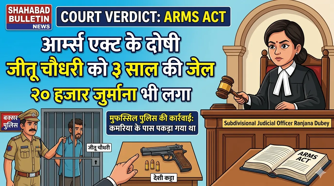 बक्सर: आर्म्स एक्ट के दोषी जीतू चौधरी को तीन साल की जेल, कोर्ट ने लगाया 20 हजार का जुर्माना