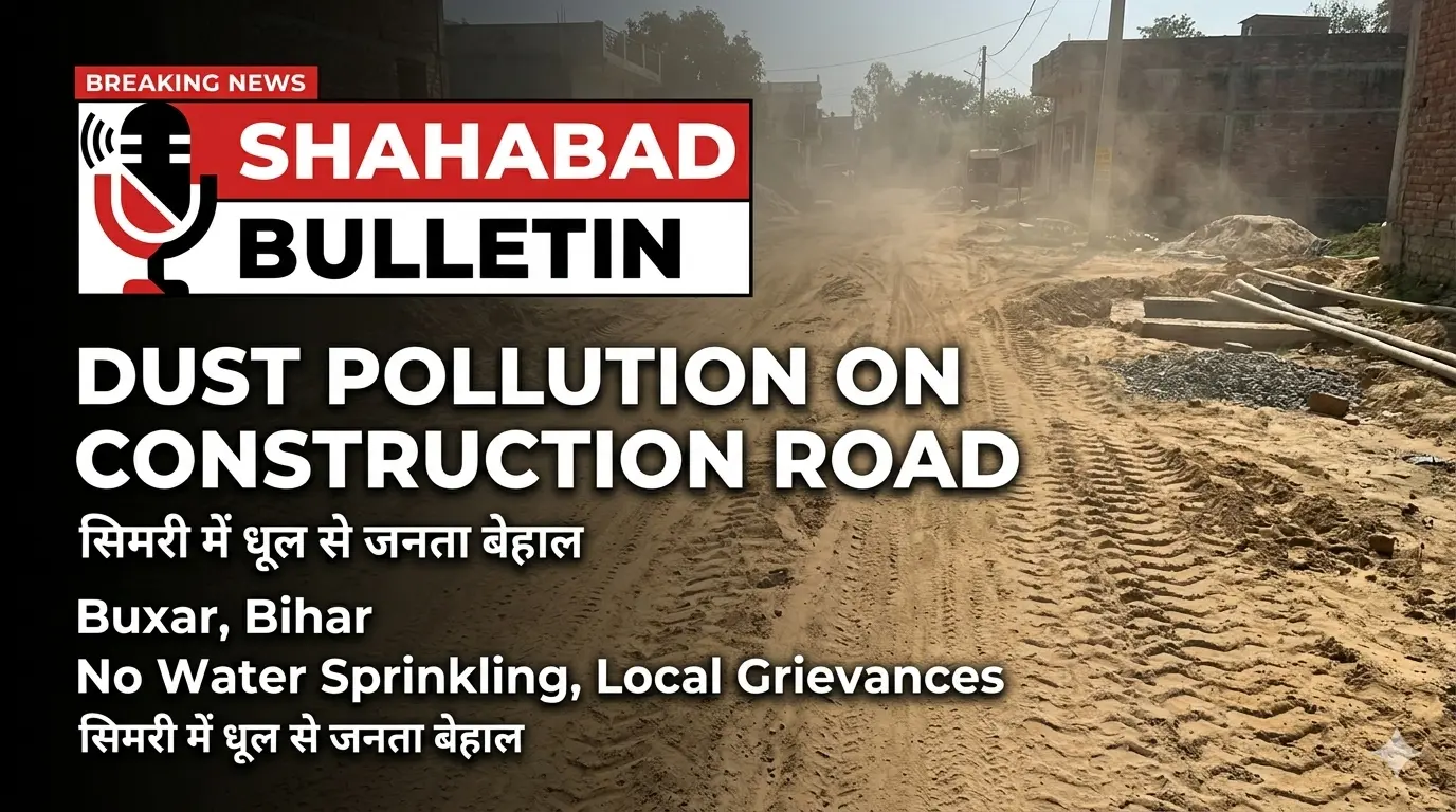 बक्सर: सिमरी में निर्माणाधीन सड़क पर धूल के गुबार!राहगीर और स्थानीय निवासी परेशान, निर्माण कंपनी की लापरवाही पर फूटा गुस्सा।