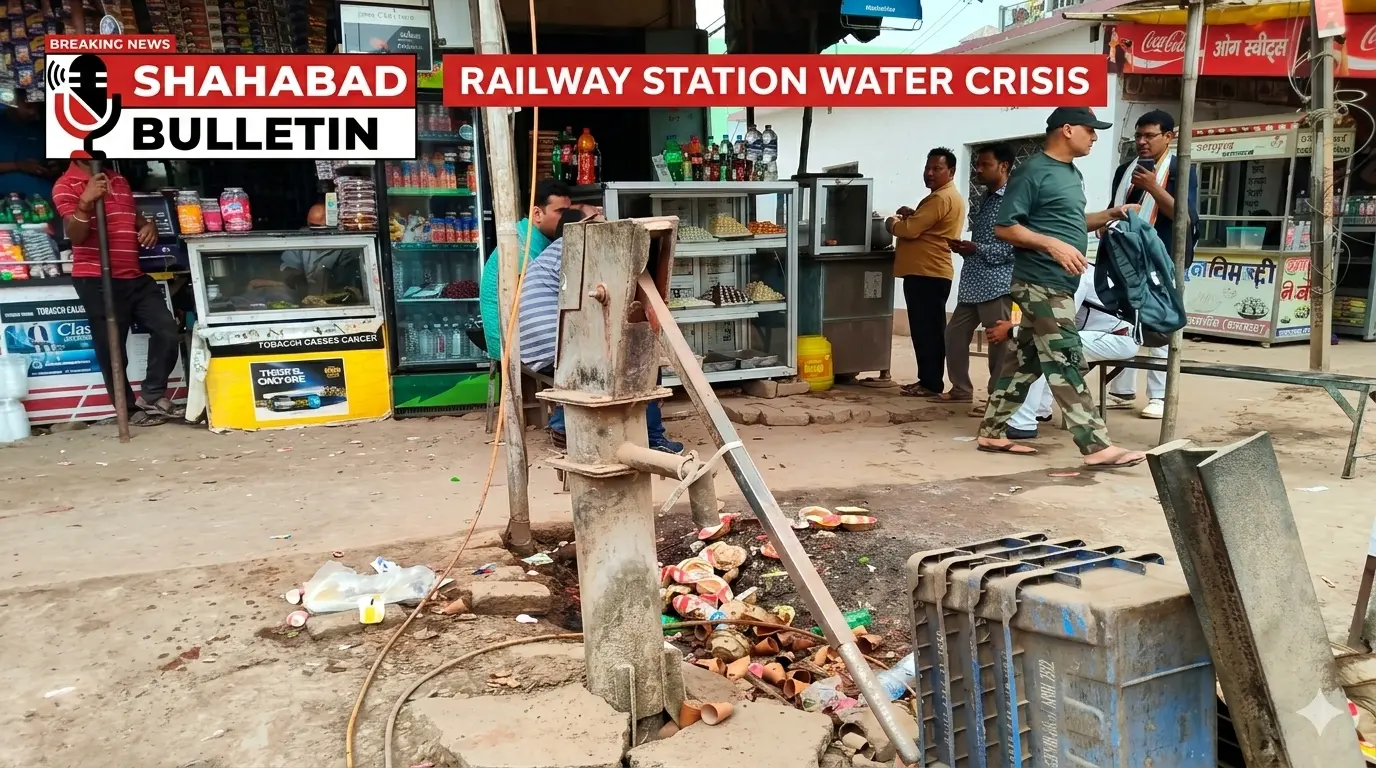 डुमरांव रेलवे स्टेशन के पास दो माह से खराब पड़ा चापाकल, भीषण गर्मी में बूंद-बूंद पानी को तरस रहे यात्री और दुकानदार