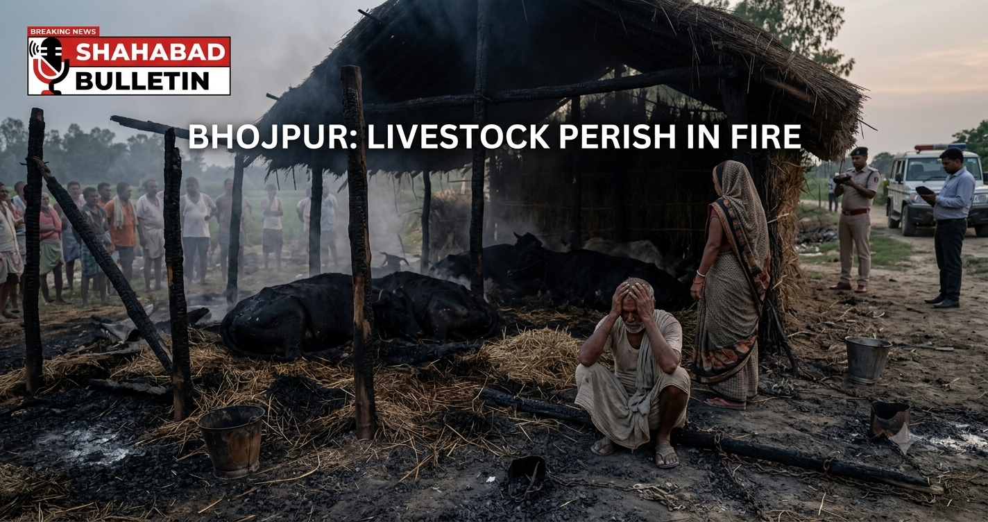 बक्सर में भीषण अग्निकांड का तांडव: खूंटे पर बंधे छह मवेशी जिंदा जले, आजीविका छिनने से दाने-दाने को मोहताज हुआ गरीब पशुपालक परिवार